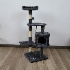 Furtastic 110cm Cat Tree Scratching Post Tower - Dark Grey Plush Activity Centre with Cubby House Condo & Toys