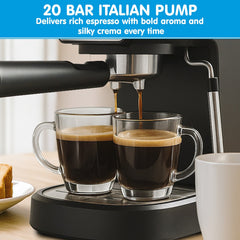 Pronti KCM-850D Coffee Machine 20 Bar Espresso Maker with Milk Frother and 1.25L Tank