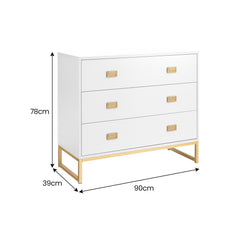 Sarantino Amara Chest of Drawers Tallboy Dresser in White/Gold