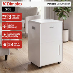 Dimplex 20L Portable Dehumidifier w/ Preset Modes Fan Speeds 4L Water Tank Timer