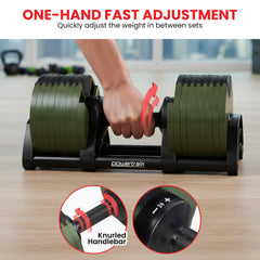 Powertrain Eon Dial-Up 72KG Adjustable Dumbbells Pair with Stand - Green