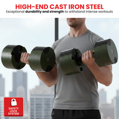 Powertrain Eon Dial-Up 45KG Adjustable Dumbbell - Green