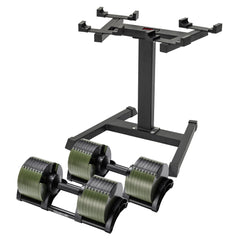 Powertrain Eon Dial-Up 90KG Adjustable Dumbbells Pair with Stand - Green