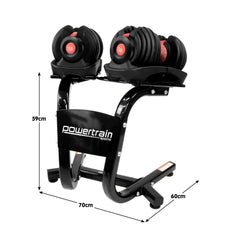 Powertrain 48kg Adjustable Dumbbells with Dumbbell Stand – Red