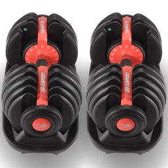 Powertrain 48kg Adjustable Dumbbells with Dumbbell Stand – Red