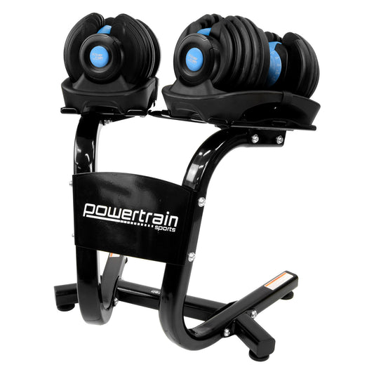 Powertrain 48KG Adjustable Dumbbell Set With Stand Blue
