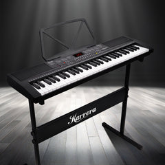 Karrera 61-key Electronic Led Keyboard 75cm Portable Piano In Black With Microphone Input, Headphone Output, 255 Timbres & Rhythms