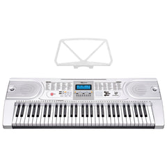 Karrera 61 Keys Electronic Keyboard Teaching Piano with Electric Stand in Silver CHJ-61