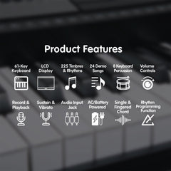 Karrera 61 Keys Electronic Keyboard Teaching Piano with Electric Stand in Silver CHJ-61