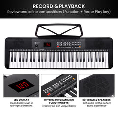 Karrera 61-Key Electronic Piano Keyboard with LED and Folding Stand in Black CHJ-SD1