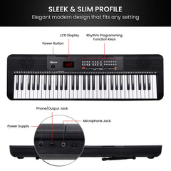 Karrera 61-Key Electronic Piano Keyboard with LED and Folding Stand in Black CHJ-SD1