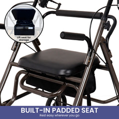 Orthonica Foldable Steel Frame Rollator Walker Lightweight Mobility Aid in Grey