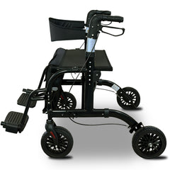 Orthonica Aluminium 2-in-1 Rollator Wheelchair with Foldable Frame – Black & Silver