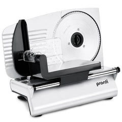 Pronti White Electric Food Slicer 200W with Adjustable Thickness 1 to 15mm Serrated and Fine Edge Stainless Steel Blades