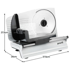 Pronti White Electric Food Slicer 200W with Adjustable Thickness 1 to 15mm Serrated and Fine Edge Stainless Steel Blades