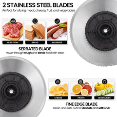 Pronti White Electric Food Slicer 200W with Adjustable Thickness 1 to 15mm Serrated and Fine Edge Stainless Steel Blades