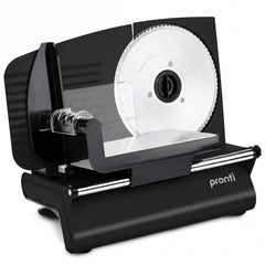Pronti Black Electric Food Slicer 200W with Adjustable Thickness 1 to 15mm Serrated and Fine Edge Stainless Steel Blades