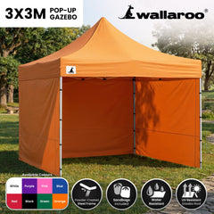 Wallaroo Gazebo Tent Marquee 3x3 PopUp Outdoor - Orange