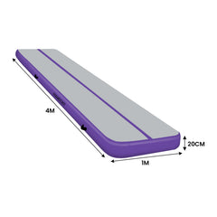 Powertrain Airtrack 20cm Thick 4m x 1m Inflatable Gymnastics Tumbling Mat Air Track - Purple