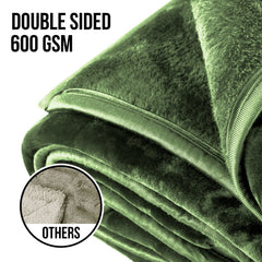 Laura Hill 600gsm Faux Mink Blanket Queen Size Double-sided Throw Rug Large Super Luxurious Soft - Green