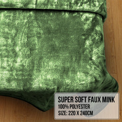 Laura Hill 600gsm Faux Mink Blanket Queen Size Double-sided Throw Rug Large Super Luxurious Soft - Green