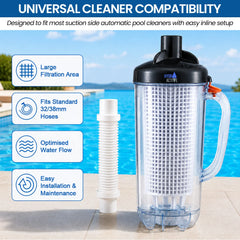 HydroActive Pool Leaf Canister Inline Debris Catcher for Suction Pool Cleaners