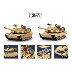 Sluban B1365 Model Kit 1:35 M1A2 Abrams TUSK II Battle Tank MBT Modern US Army Military Building Blocks DIY Set Toy