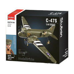 Sluban B1366 Model Kit 1:44 C47 Skytrain Airtrain Cargo Transport Aircraft WWII Air Force Building Blocks DIY Set Toy