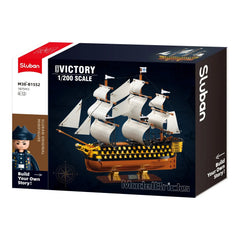 Sluban B1552 Model Kit 1:200 HMS Victory Sailing Battleship Warship Navy Vessel Boat Military DIY Construction Set Toy