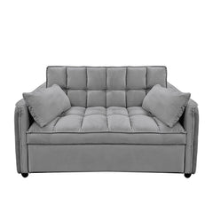 Sarantino Quincy 2-Seater Velvet Sofa Bed in Dark Grey with Wooden Frame and Tufted Design
