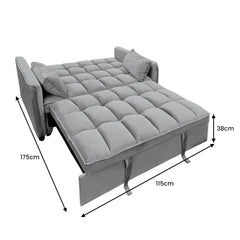 Sarantino Quincy 2-Seater Velvet Sofa Bed in Dark Grey with Wooden Frame and Tufted Design