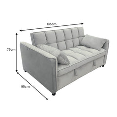 Sarantino Quincy 2-Seater Velvet Sofa Bed in Light Grey with Wooden Frame and Tufted Design