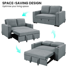 Sarantino Hoffman Linen Sofa Bed with Cushions & Cup Holders Airforce Blue