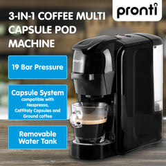 Pronti Breakfast Set with HomeMaid Coffee Machine, Silver Noir Toaster & Kettle