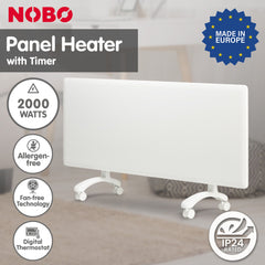 Nobo 2000W T2-NTL4T20 Electric Panel Heater with Timer Tilt Switch Silent Operation & Allergy-Free - Refurbished