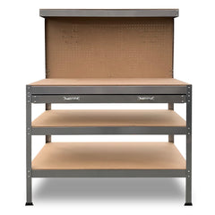 Kartrite 3-layered Work Bench Garage Storage Table Tool Shop Shelf Silver
