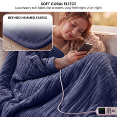 Laura Hill XL Electric Heated Blanket Throw Soft Coral Fleece with 10 Heat Settings - Blue
