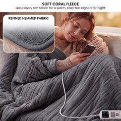 Laura Hill XL Electric Heated Blanket Throw Soft Coral Fleece with 10 Heat Settings - Grey