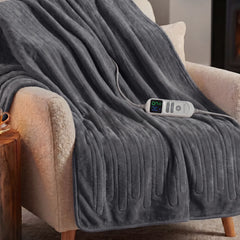 Laura Hill XL Electric Heated Blanket Throw Soft Coral Fleece with 10 Heat Settings - Grey