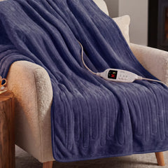 Laura Hill Electric Heated Blanket Throw Soft Coral Fleece w/ 9 Heat Settings - Blue