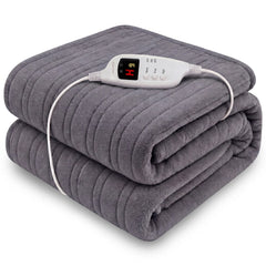 Laura Hill Electric Heated Blanket Throw Soft Coral Fleece w/ 9 Heat Settings - Grey