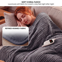 Laura Hill Electric Heated Blanket Throw Soft Coral Fleece w/ 9 Heat Settings - Grey