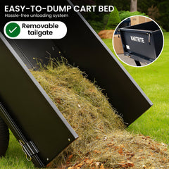 Kartrite Heavy Duty Dump Cart 270kg Capacity Pneumatic Tyres Quick Release Pedal Removable Tailgate Trailer for Garden