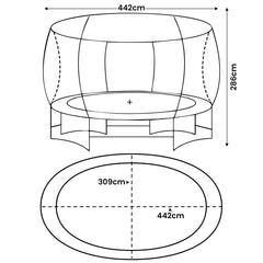 Kahuna 10 ft x 15 ft Oval Outdoor Trampoline w/ Basketball Set Reversible Rainbow & Orange Safety Pad Safety Net Ladder