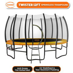 Kahuna Twister 12ft Springless Trampoline Outdoor Mat Pad Net Ladder with Basketball Set