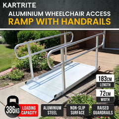 Kartrite 6ft Aluminium Wheelchair Ramp with Handrails 386kg Capacity 72cm Width