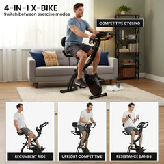 Powertrain 135E 4-in-1 Foldable X-Bike with LCD Display and Resistance Bands