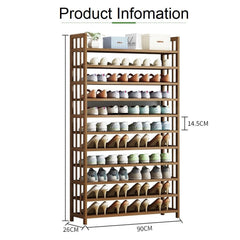 11 Tier Tower Bamboo Wooden Shoe Rack Corner Shelf Stand Storage Organizer