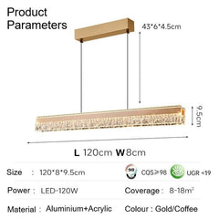 BAMDECOR A122 Nordic Long Dual Linear Dimmable Acrylic Kitchen Dining Table Pendant Light Minimalist Modern Lighting (Gold)