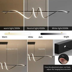 BAMDECOR A202 Modern LED Linear Pendant Lights with Dimmable LED (160cm/180cm-Black) 1.5 Meters